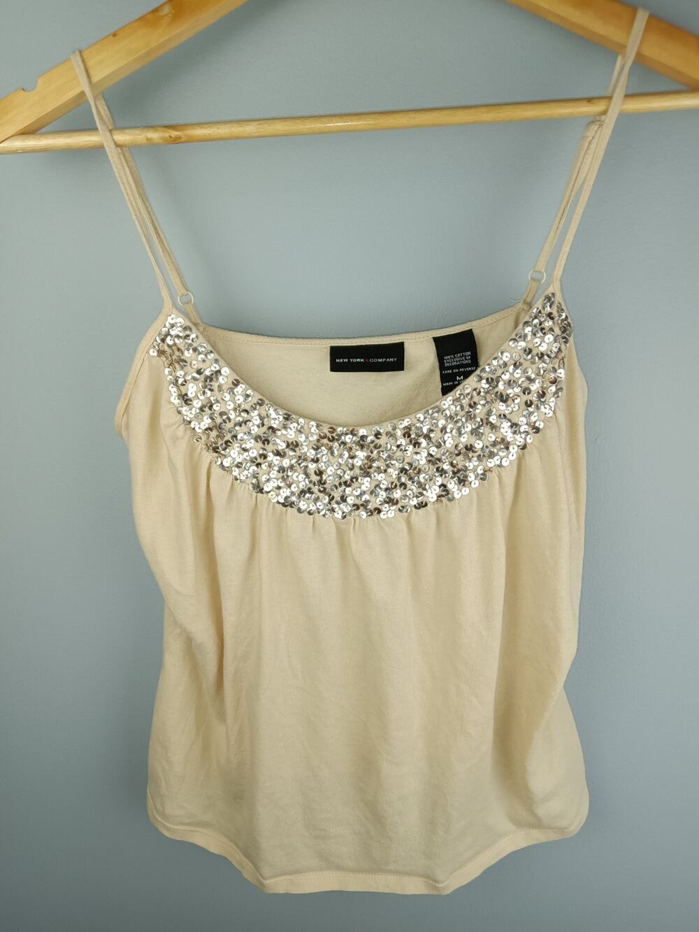New York & Company Cream Sequin-Trim Spaghetti Strap Camisole
